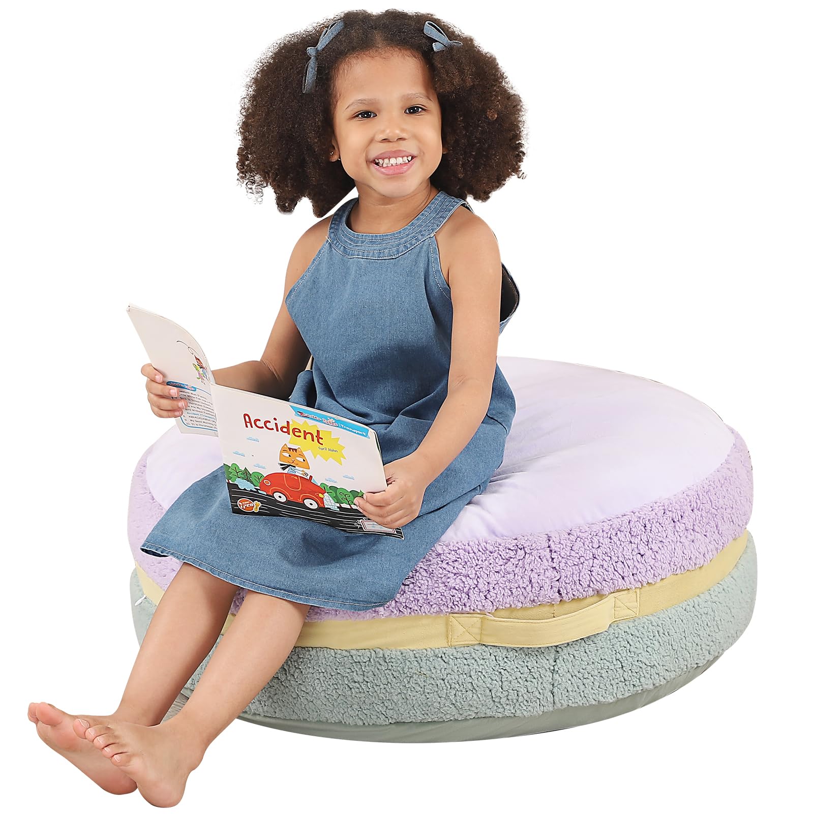 Photo 1 of MOMCAYWEX Macaron Bean Bag Chair for Kids and Teens, Comfy Sherpa Pouf Ottoman for Kids and Adult, 27.5"×27.5"×13.5", Purple and Green