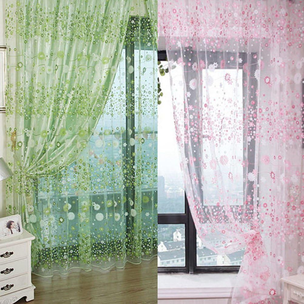 Winomo Voile Curtains Floral Net Windows Bedroom Curtain White Sheer Window Eyelet Living Room Door Linen Panel Lace Nets All Voiles Tulle Canvas Feet Shell Pocket 100 X 200 Cm (Green) - Image 4