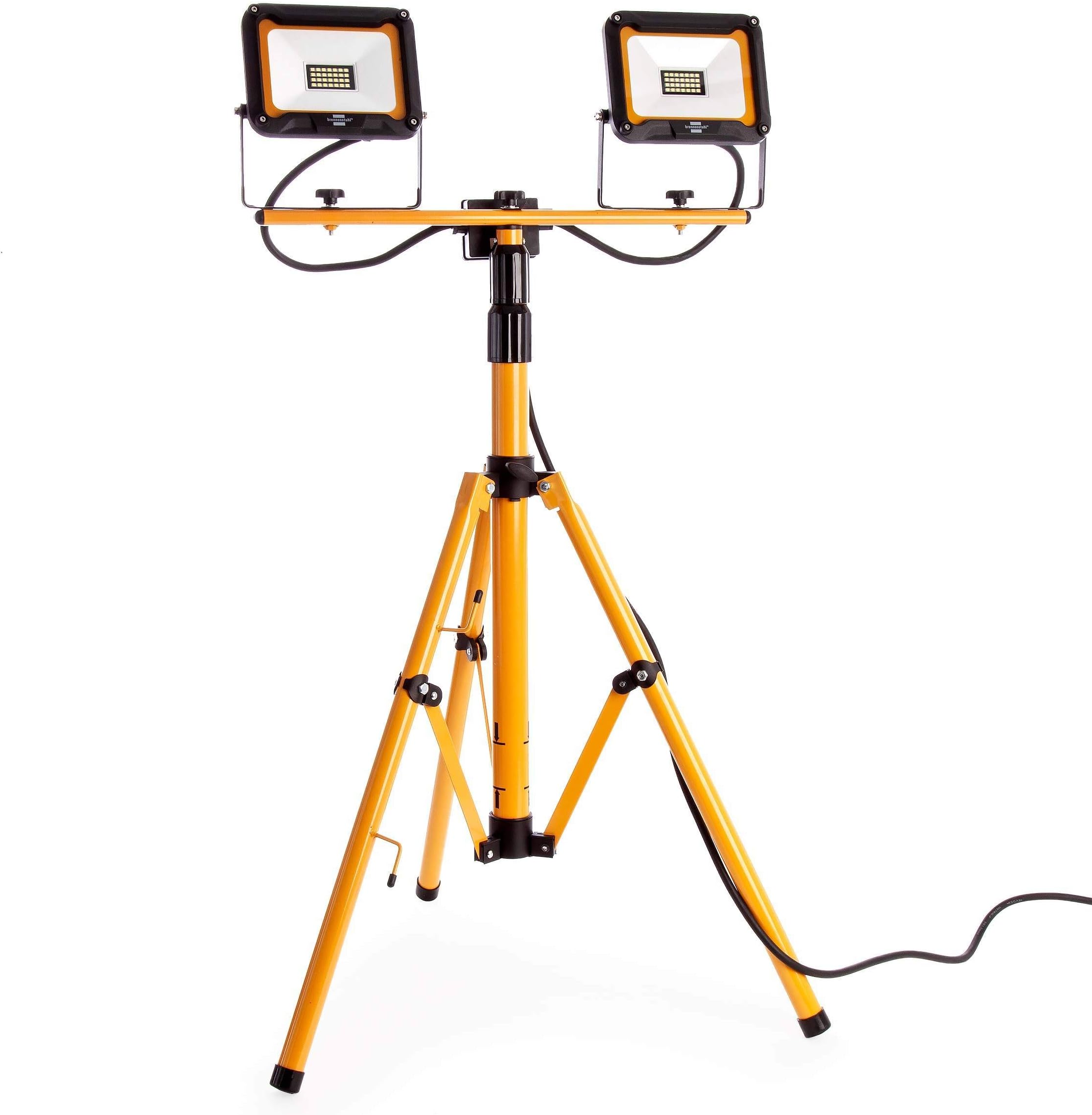 Brennenstuhl Tripod LED Spotlight JARO DUO/Tripod Led Work Light 2 x 20 W (Telescopic Floodlight with BS 1363 Plug, 2.5 m Cable, IP65) Yellow/Black