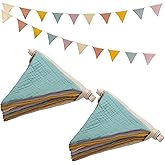 2PCS Pennant Banner Flags, Fabric Bunting Banner Nursery Garland Decor, Baby Shower Garland, Triangle Flags for Baby Boy Room, Playroom, Boho Birthday Party Decor, Each 7.75 ft (Vintage Color)