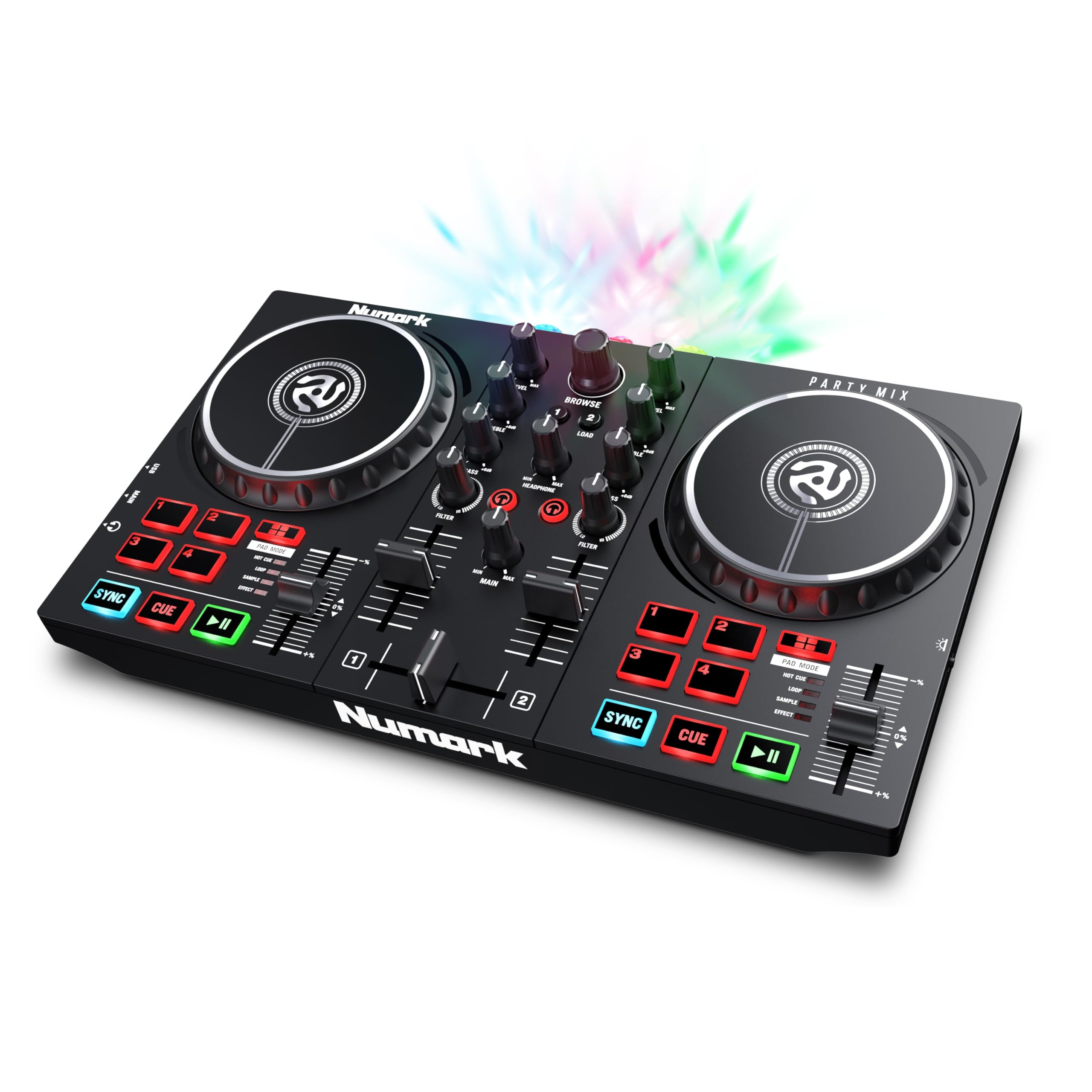 Numark DJコントローラー 初心者向け DJ機材 Serato DJ Lite 付属 ストリーミング LEDライト搭載 オーディオインターフェース内蔵 ポータブルDJミキサーニューマーク Party Mix II の商品画像