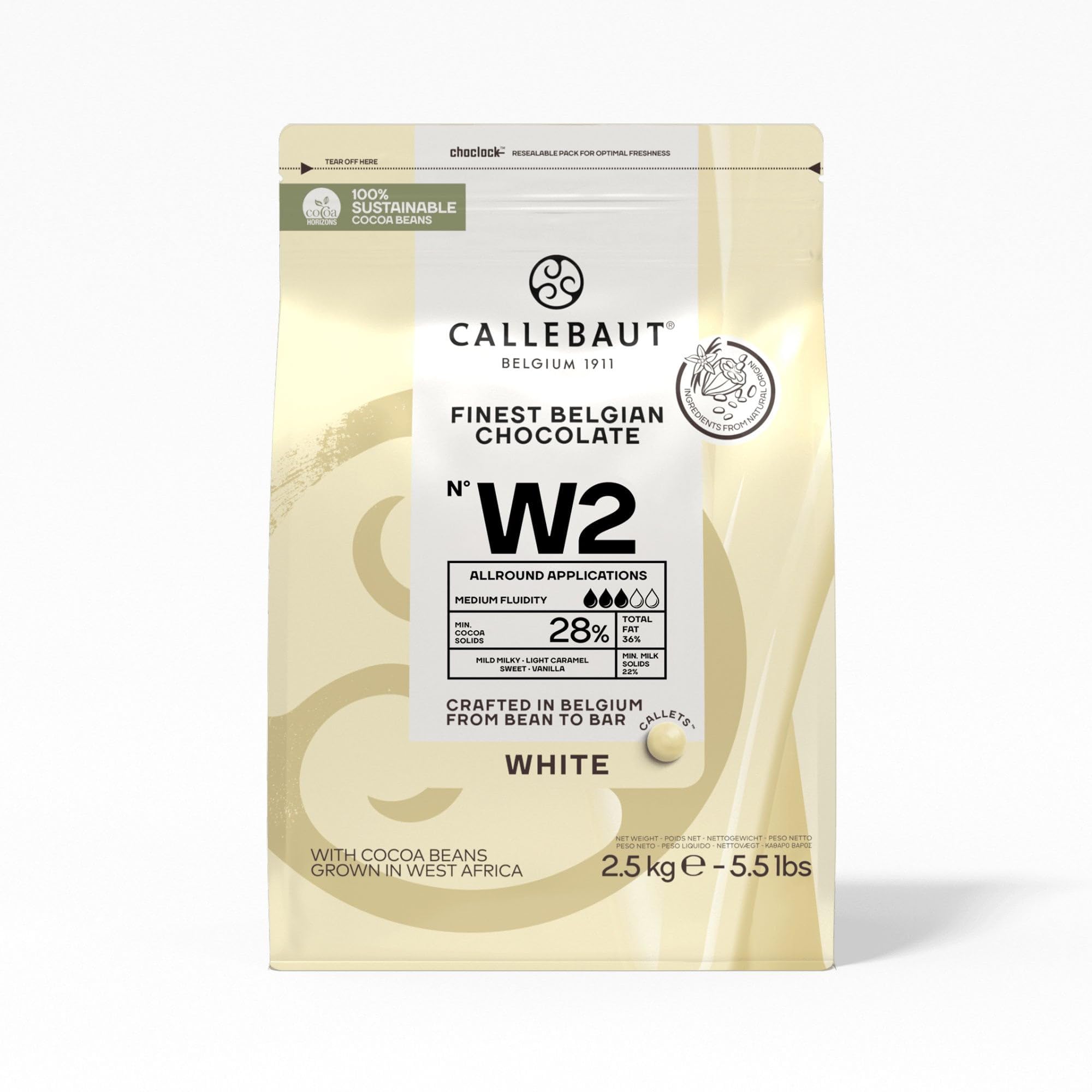 Callebaut W2 Finest Belgian White Chocolate Callets 28.0% Cocoa 2.5kg