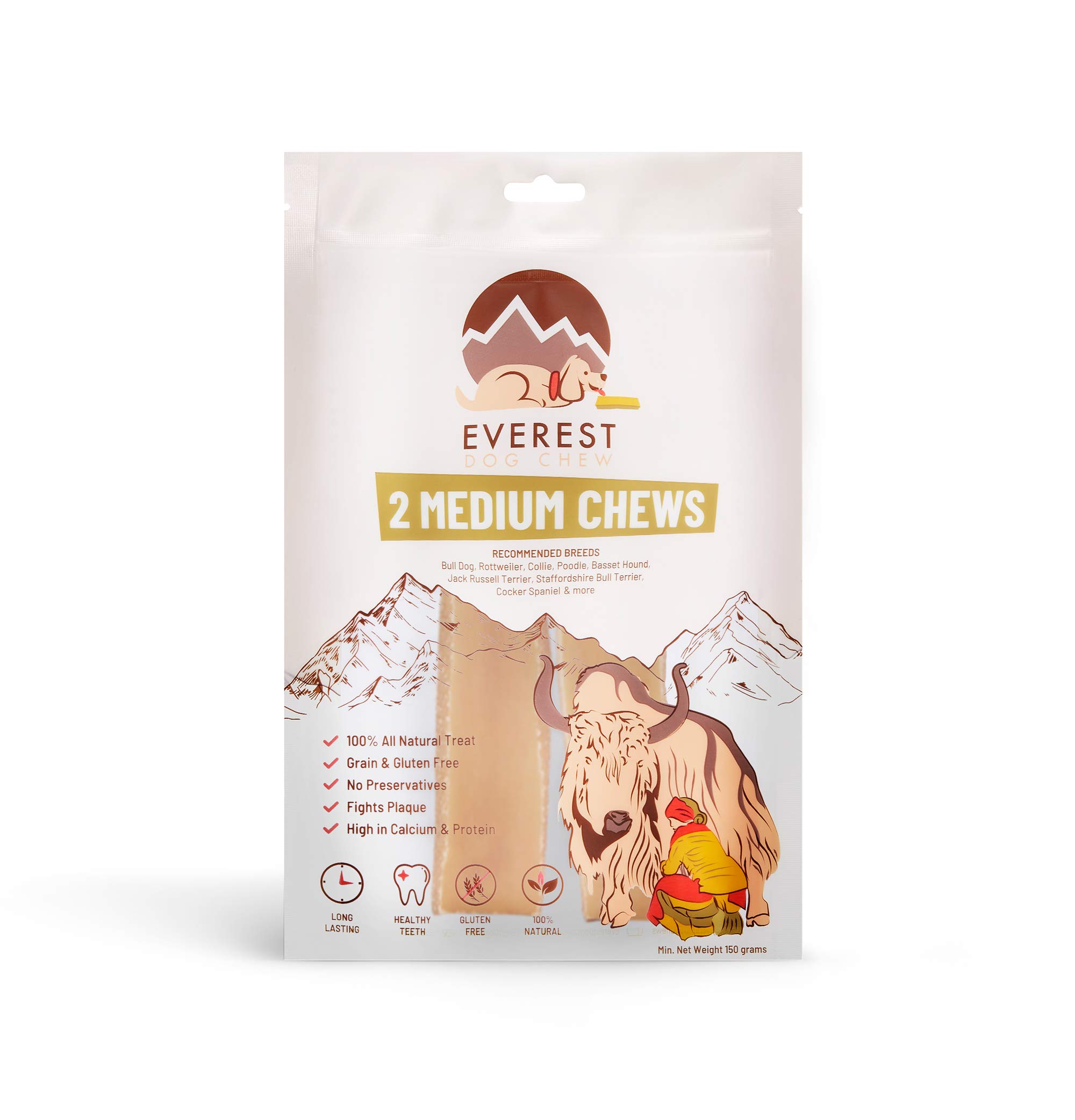 2 Piece Yak Chew Value Packs, 160Grams, (2 Piece Medium), Authentic, Original, No Harmful Flavourings or Chemicals!β¦