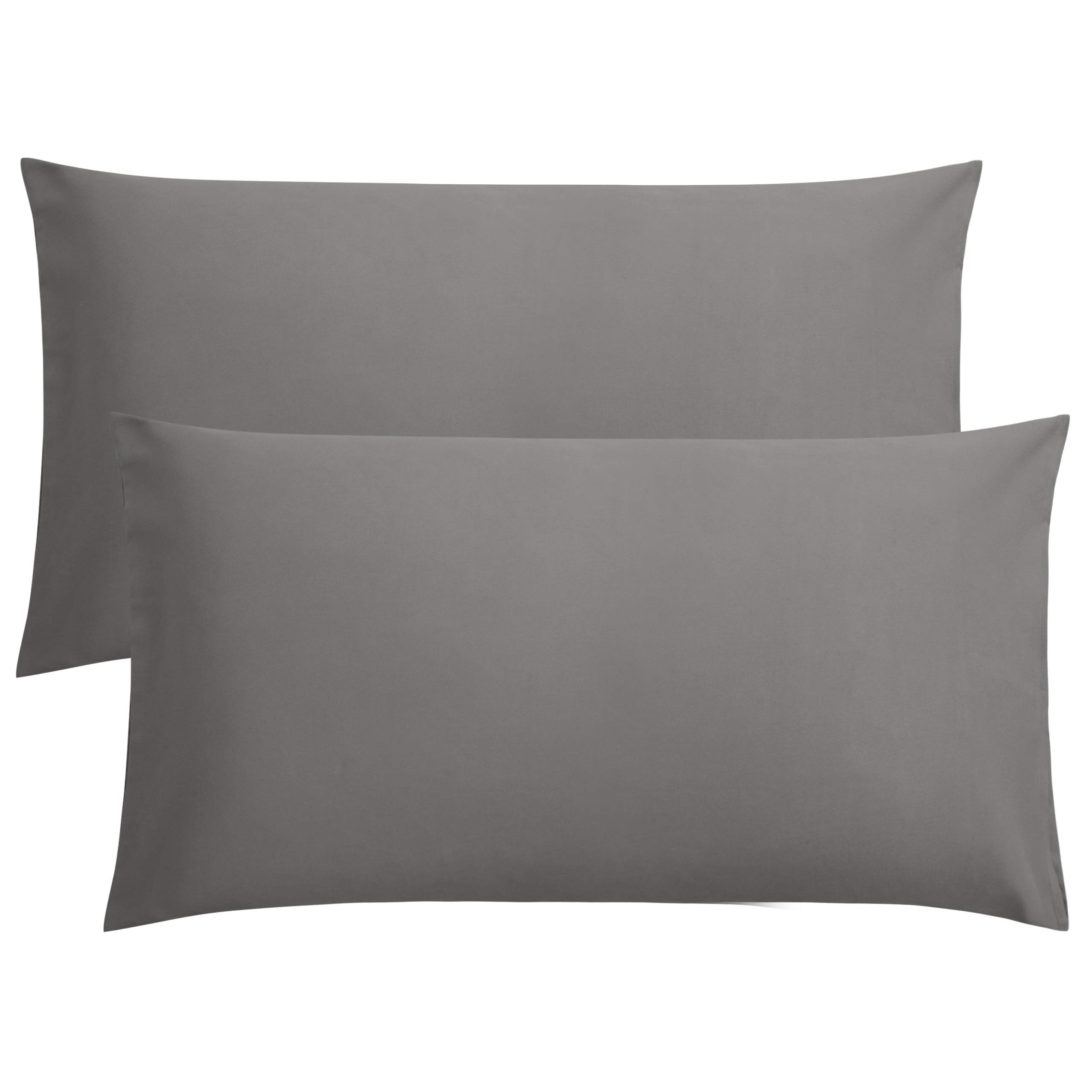 FLXXIE 2 Pack 100% Brushed 1800 Microfiber Plain King Pillowcases, Wrinkle and Stain Resistant, Soft and Cozy Envelope Closure Bed Pillow Cases, Dark Grey, 50x90 cm