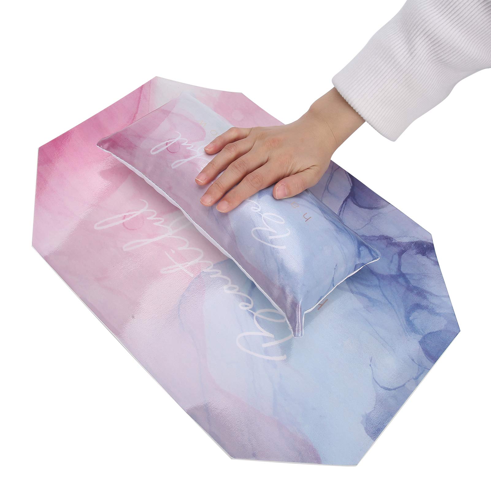 Hand Pillow Nail Art Arm Rest & Manicure Table Mat, Nail Art Table Detachable Hand Pillow PU Leather Washable Mat Nail Salon Accessory(Blooming)