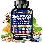 Fubienfit Organic Sea Moss Capsules - Contain seamoss Black Seed Oil ashwagandha Burdock Root Ginger & Essential Vitamins - Superfood for Immune Boost, Digestive Health, Overall Wellness, 60 Capsules