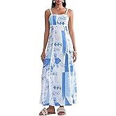 Women Floral Boho Maxi Dress Sleeveless Vintage Floral Tie Back A-Line Party Dress for Vacation Beach Streetwear
