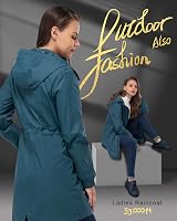 33,000ft Womens Rain Jacket Waterproof Packable Hooded Long Coat Moroccan Blue view 7