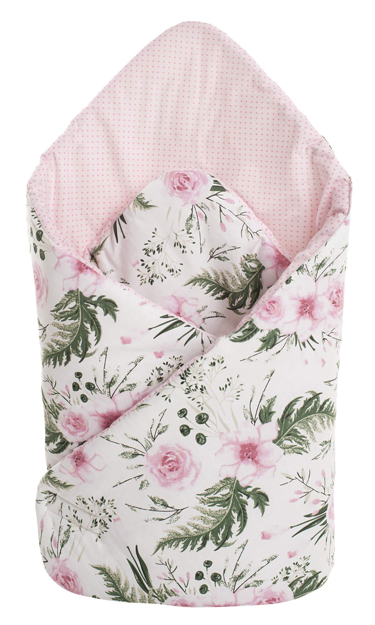 Medi Partners Swaddling Blanket Pillow 100% Cotton 75x75cm Sleeping Bag Double Sided Soft All Year Round Multifunctional Anti-Allergic Babies (Flowers with Light Pink) — image 1