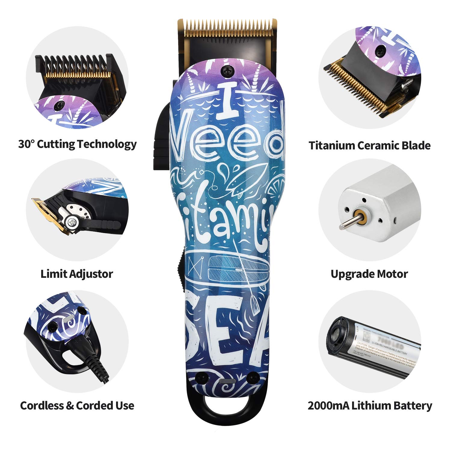 Professinal Cordless Rechargeable Hair Clippers for Men Built-in 2000mAh Lithium Ion Professional Barber Supplies Hair Trimmer Hair Cutting Machine (personal trimmer)