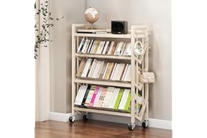 KGOASUHDU Bookshelf Movable Book Cart Multi-Layer Storage Rack Large-Capacity Rolling Cart L-Shaped Carbon Steel Shelf Suitable for Storing Books, Magazines, Newspapers, Shoes