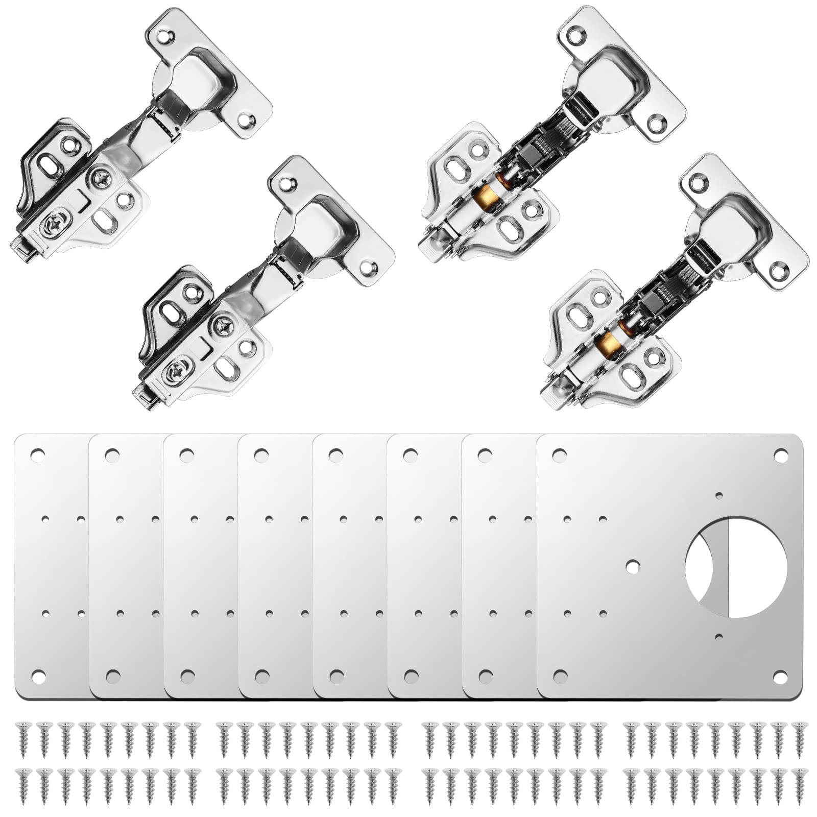 Neoteck Hinge Repair Plate Kit with 110° Soft Close Cabinet Inset and Screws for Furniture Drawer Window (8 Repair Plates+4 Hinge+72Screws)