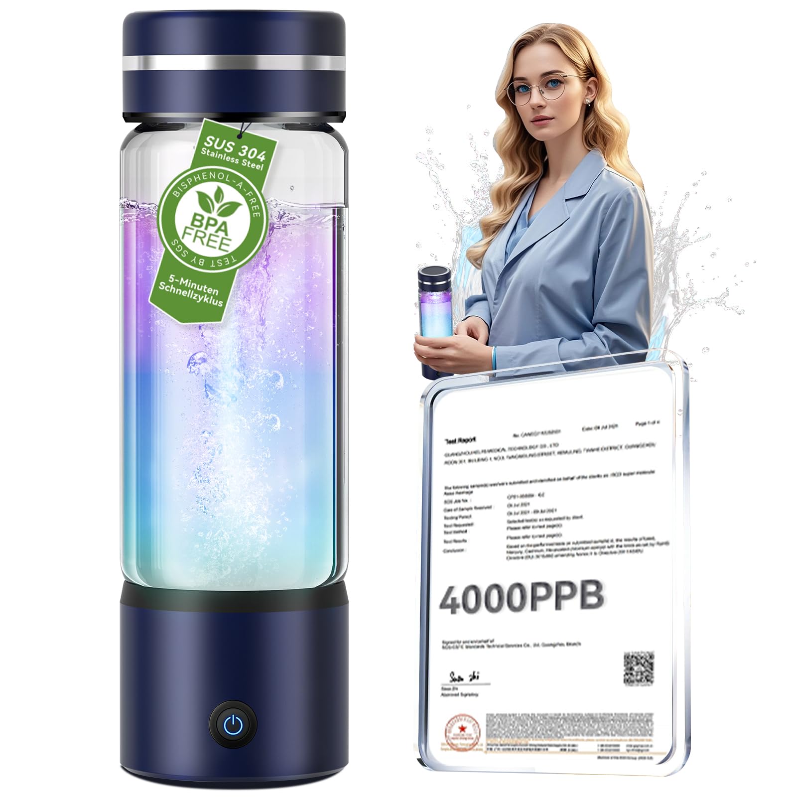 Photo 1 of 4.0 Upgrade Hydrogen Water Bottle & Double Hydrogen Content ?NO.1-24-Hour Hydrogen Lock??Certification-4000PPB? Hydrogen Water Bottle Generator - 2025 SPE PEM Technique, Applicable to Various Water