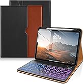 DTTO for iPad 11th (A16)/ 10th Generation Case with Keyboard (2025/2022), 7 Colors Backlit Wireless Detachable Keyboard Leather Folio Cover with Pencil Holder & Pocket, Black Brown