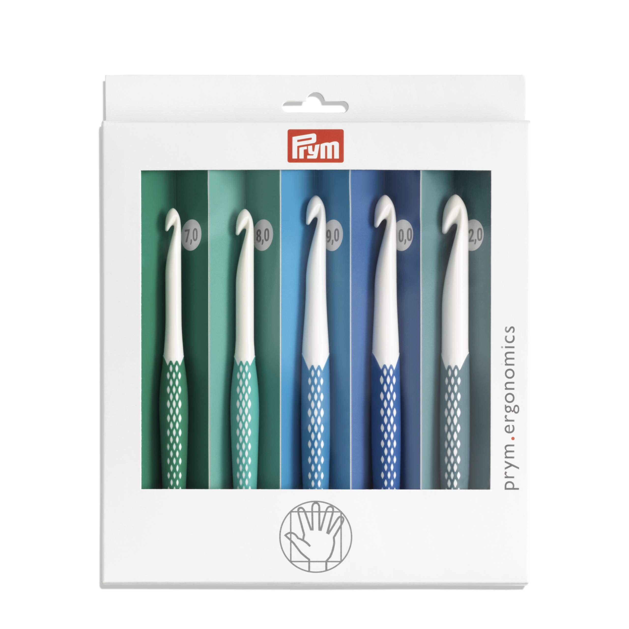 218441-1 Prym Crochet Hook for Wool Ergonomics Set 7.00 - 12.00 mm x 1 Set,White
