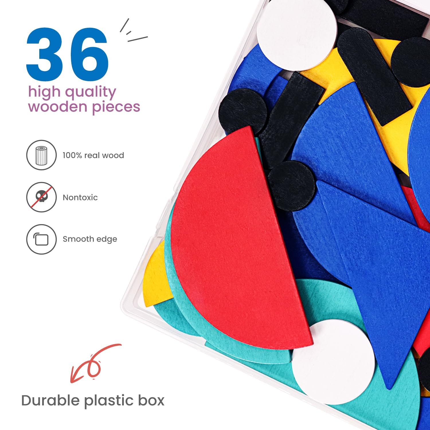 LiKee Open Ended Wooden Shape Puzzles (36 Blocks&60 Cards) for Toddlers 3+ Years Old, Montessori Development Toys Preschool Education Activity Travel Toy Board Games for Kids 4-8 Yrs