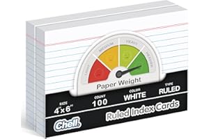 Chell Extra Heavyweight Ruled Index Cards 4x6 Inch, No Bleed-Through, 100 Count, Ruled Front and Blank Back, 85 lb. Cover Weight, White