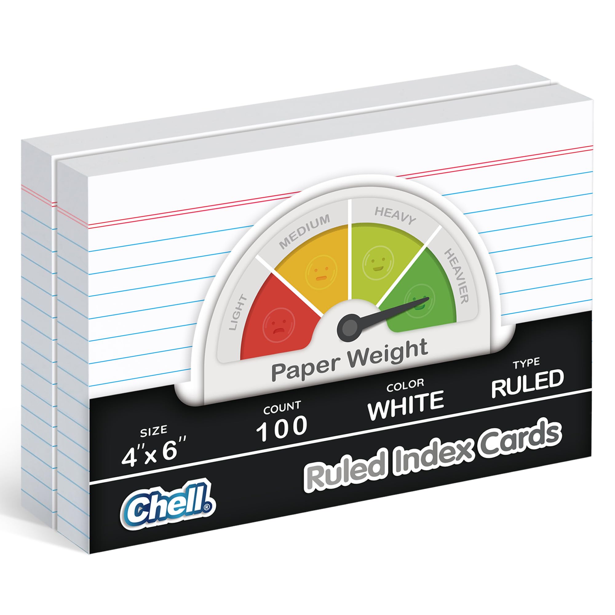Photo 1 of Chell Extra Heavyweight Ruled Index Cards 4x6 Inch, No Bleed-Through, 100 Count, Ruled Front and Blank Back, 85 lb. Cover Weight, White
