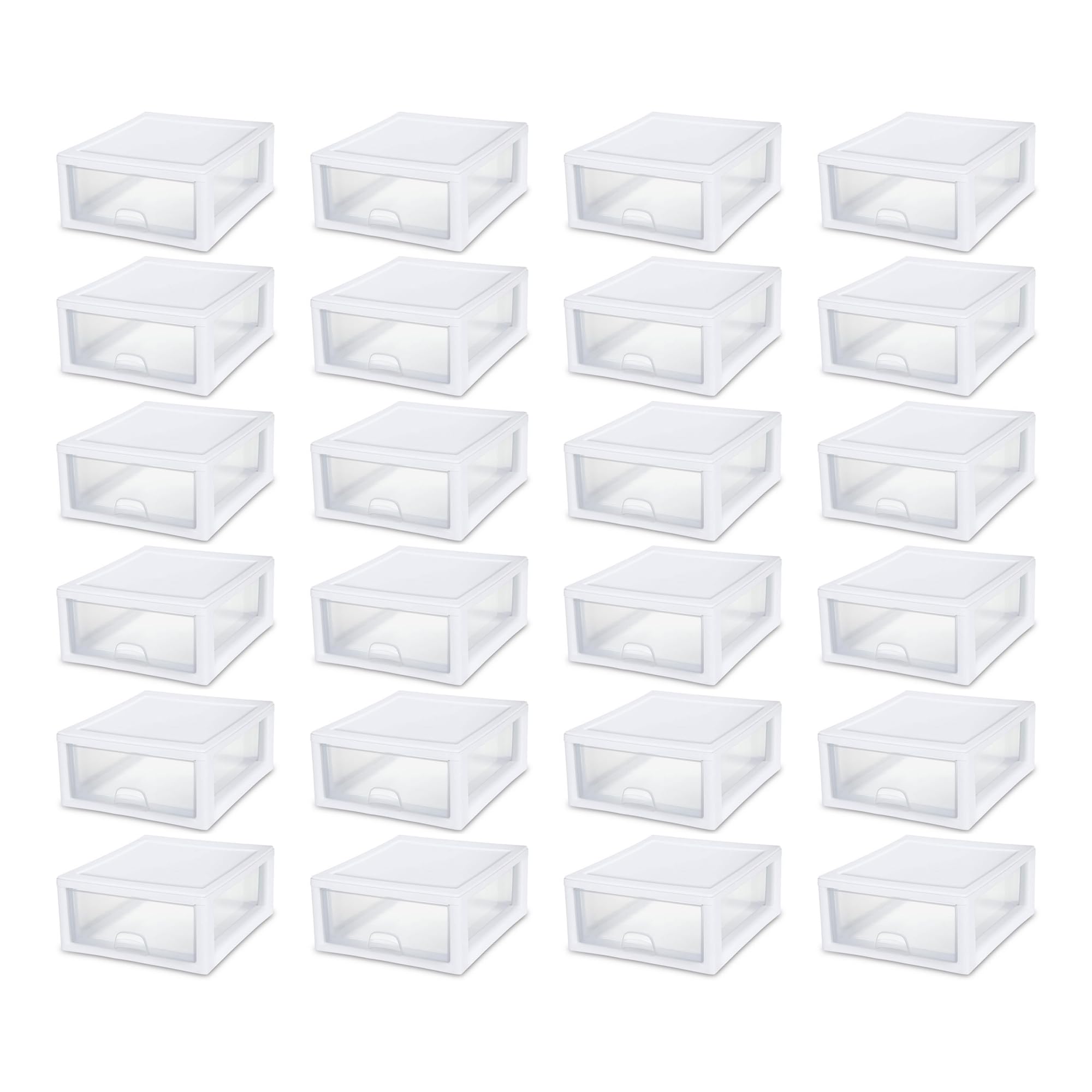 Sterilite 24-Pack 16 Quart Stacking Drawer, Clear Storage Closet Organizer, White Frame - Stackable Modular Plastic Drawers for Clothes, Accessories, Craft Supplies, Shoes or Linens