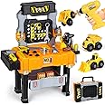 Lehoo Castle Kids Tool Bench, Kids Tool Set with Realistic Electric Drill & Take Apart Construction Vehicles, Workbench & Too
