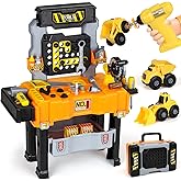 Lehoo Castle Kids Tool Bench, Kids Tool Set with Realistic Electric Drill & Take Apart Construction Vehicles, Workbench & Too