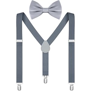 DIARY SHOW Kids Suspenders and Bow Tie Set | Adjustable Kids Elastic Suspenders & Bow Tie, 3 Sizes Ages 1–16, Gift Box for We