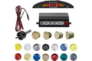 SANDETOUN Car Reverse Backup Parking Sensor Radar System kit The LED Display with 3 Colors can Both Shows Distance Data and warn You with beep Sound Adjustable Volume Compact and Easy to Install（Champagne Gold）