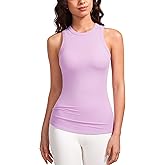 CRZ YOGA High Crewneck Racerback Tank Tops for Womens Stretchy Fitted Workout Casual Sleeveless Tight Shirts