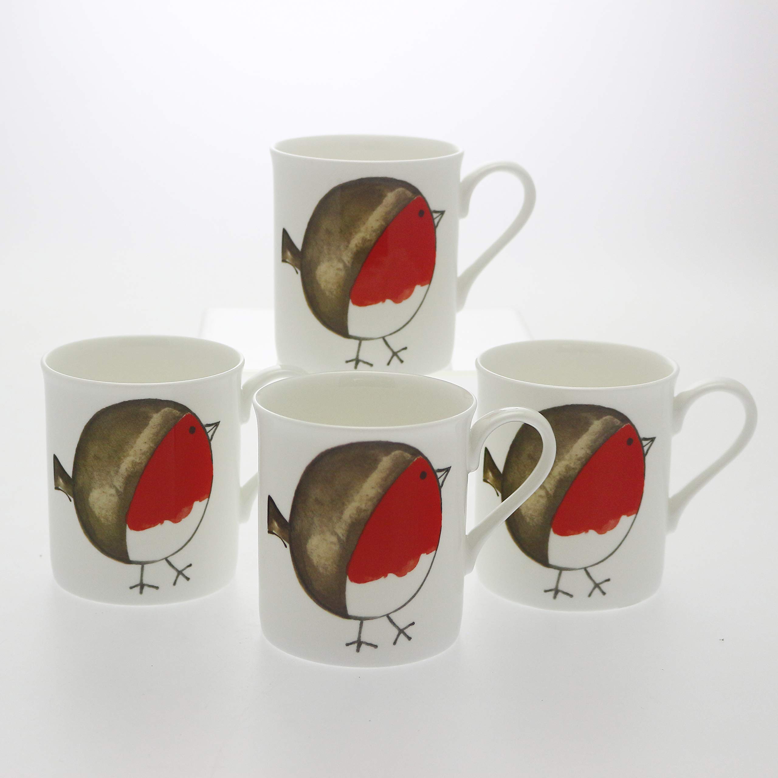 Set 4 Fine Bone China Mugs - Fat Robin Design