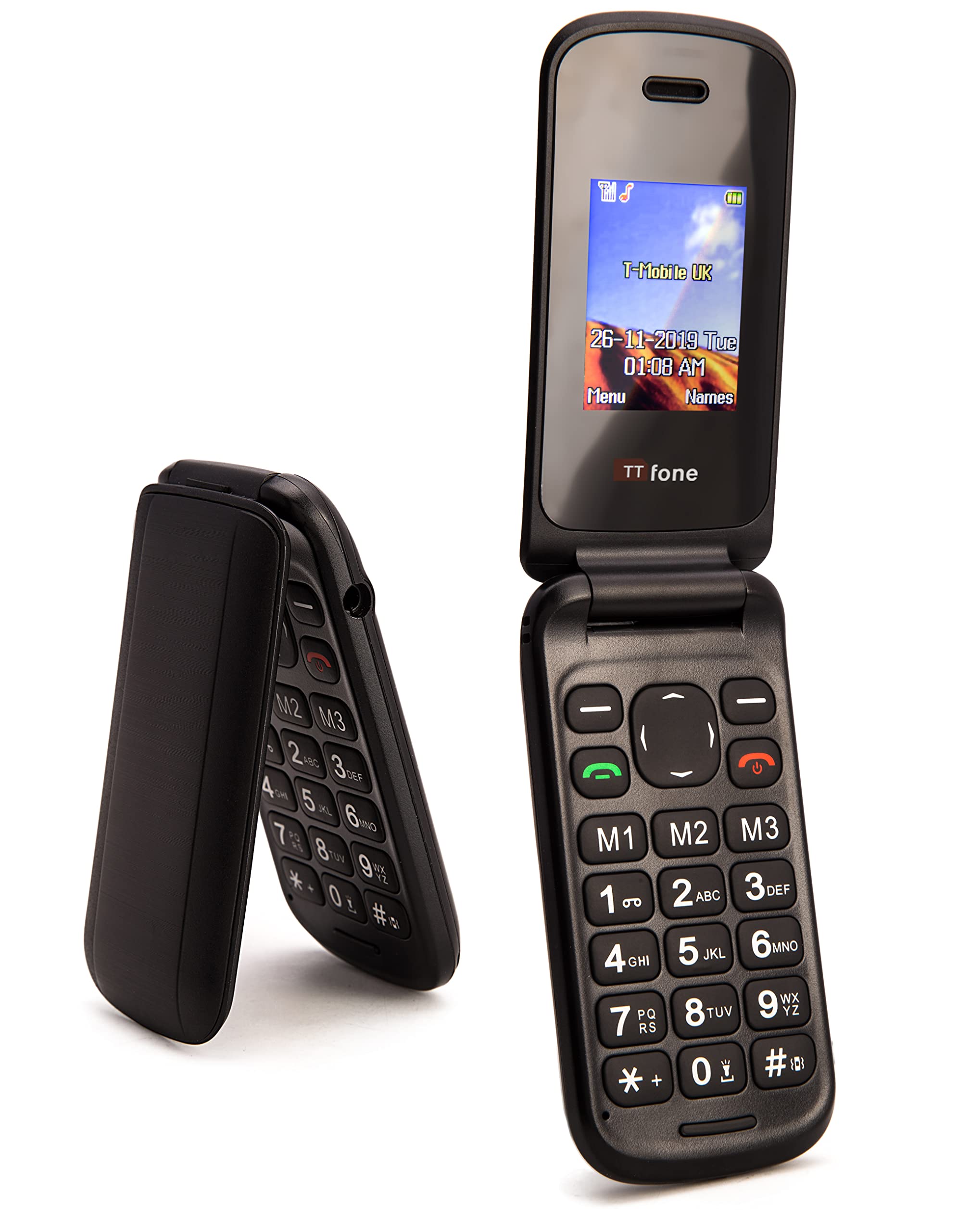 TTfone TT140 Flip Mobile Phone Camera Bluetooth Cheapest Folding Clamshell Phone (with Mains Charger, Black)