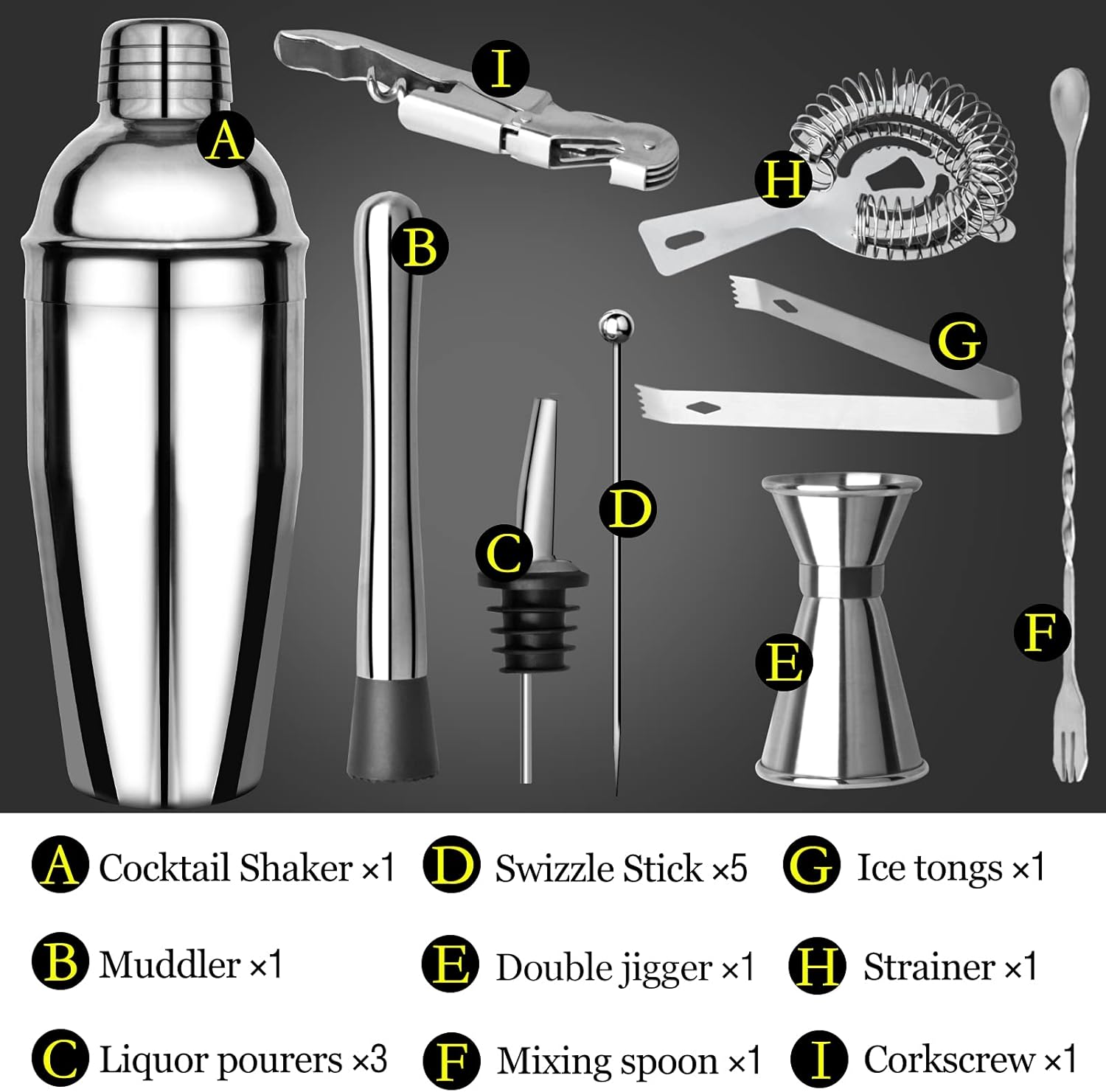 Bar Set Cocktail Shaker Set - 16 Piece Bartender Kit with Bamboo Stand Premium Stainless Steel Bartendering Tool for Home, Bars, Traveling, Outdoor Parties (Silver): Kitchen & Dining