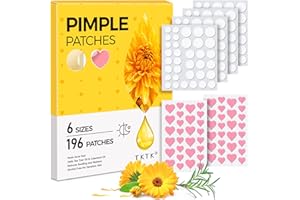 TKTK Pimple Patches for Face: 6 Sizes Day and Night Acne Patches Heart Zit Patches - Cute Spot Stickers with Tea Tree & Centella Oil, Strong Adhesion Zit Covers (196 Count)