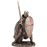 Veronese Design 7 7/8 Inch Knights Templar Crusader Wielding Sword and Shield Cold Cast Resin Bronze Finish Sculpture