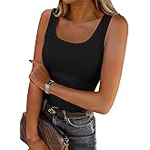 Roselux Women's Sleeveless Scoop Neck Fitted Tank Top Ribbed Knit Casual Basic Cami Shirts