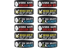 Inkstone Baseball Bracelets | (12-Pack) Sports Motivational Quotes "Never Give Up You Are Stronger Than You Know" | Durable | Encouraging Gifts for Team, Friends, Colleagues, and Employee