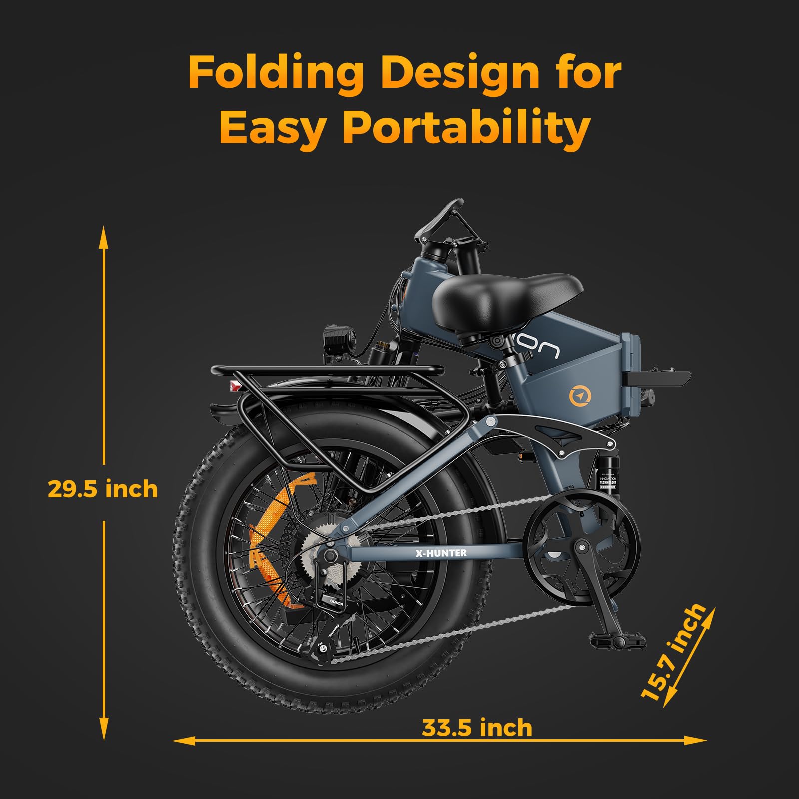 Jasion X-Hunter Electric Bike for Adults,1400W Peak Motor 70+ Miles 30MPH Foldable Ebike,624WH Removable Battery,20’’*4 Fat Tire Full Suspension Bicycle for Commute,Snow,Mountain with 7-Speed