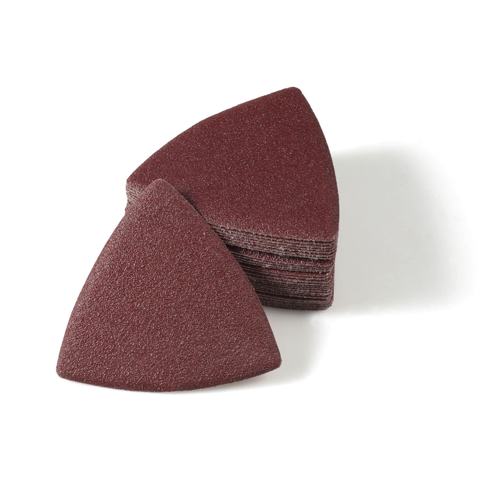 LEONTOOL 30 Pcs 3-1/8 Inch (80mm) Triangular Hook & Loop Oscillating Multitool Sanding Pads Triangle Sanding Pads 80 Grit No Hole Triangle Sandpaper Detail Sander Sandpaper for Wood Metal Polishing