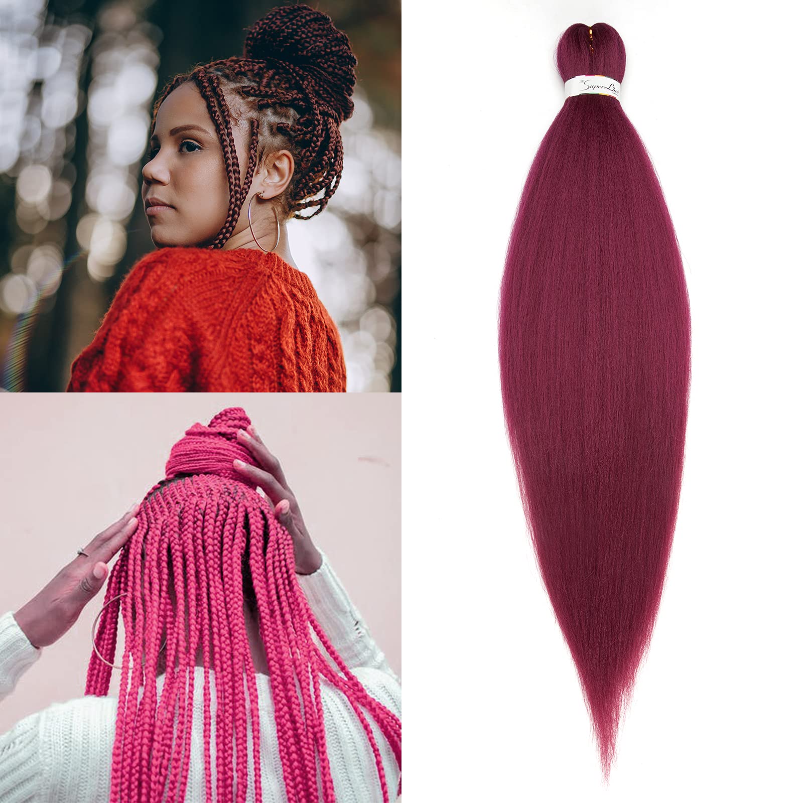 Pre-stretched Braiding Hair Extensions 26inch Easy Braiding 1 Pack Crochet Hair for Box Jambo Braids Yaki Texture for Black Women 900# Dark Red