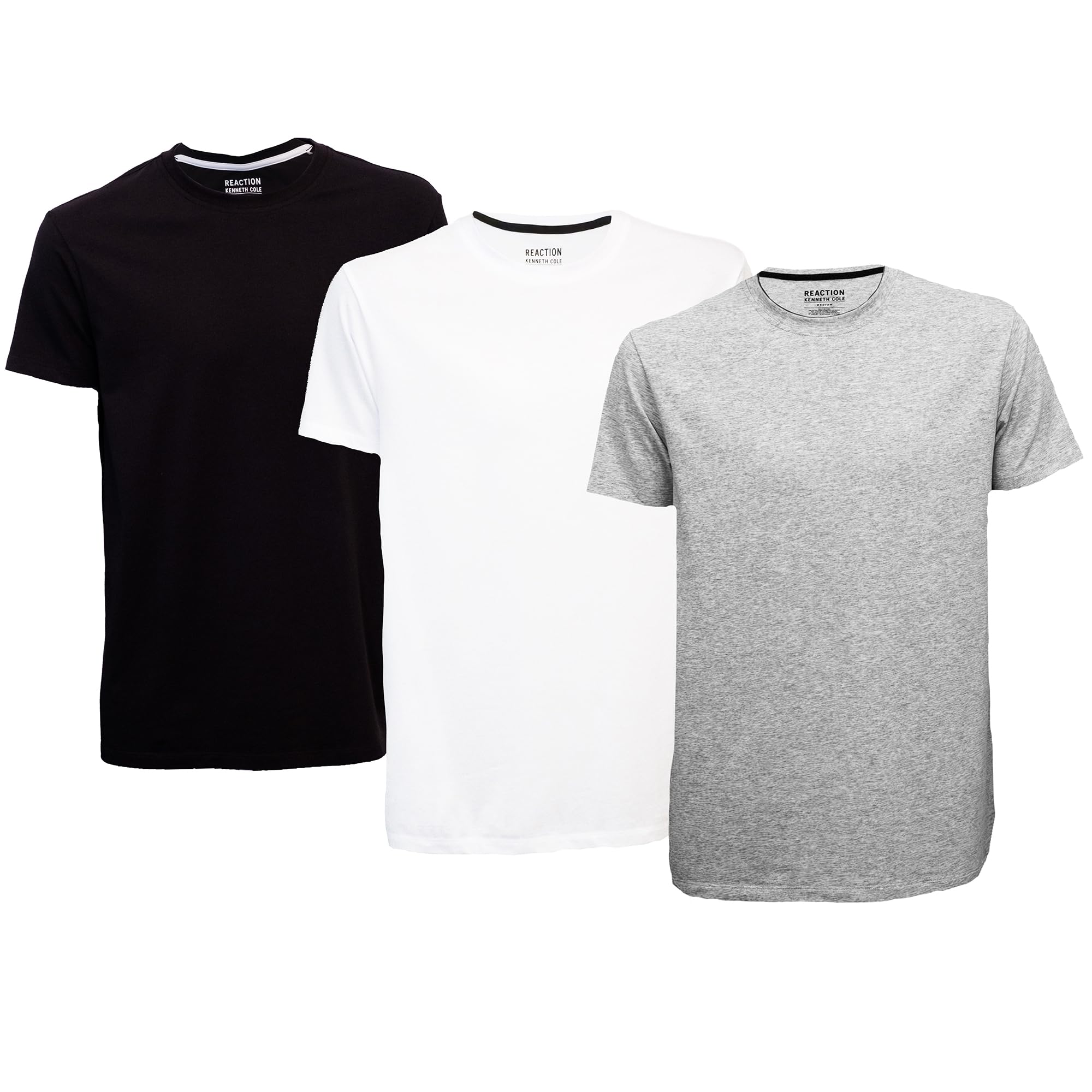 Kenneth Cole REACTION Mens T-Shirt Pack of 3 - UPF 50+ Cotton/Spandex Jersey Slim Fit T Shirts for Men (Black/White/Grey, Medium)