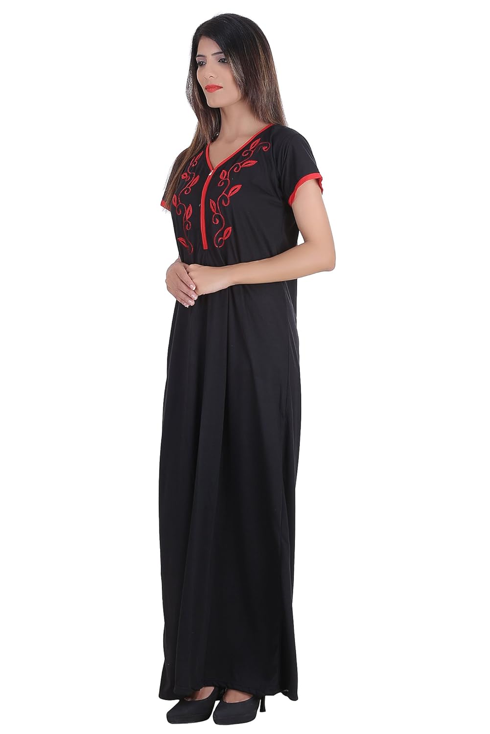 glossia women's cotton printed gown(efaabnityd7bk-a, black, free size)