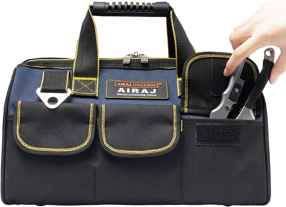 AIRAJ 18 inch Tool Bag Large Capacity Tool Organizer with Adjustable Shoulder Strap Zip-Top Opened Fabric Tool Bag for Men, Gift MINI Parts Box - - 