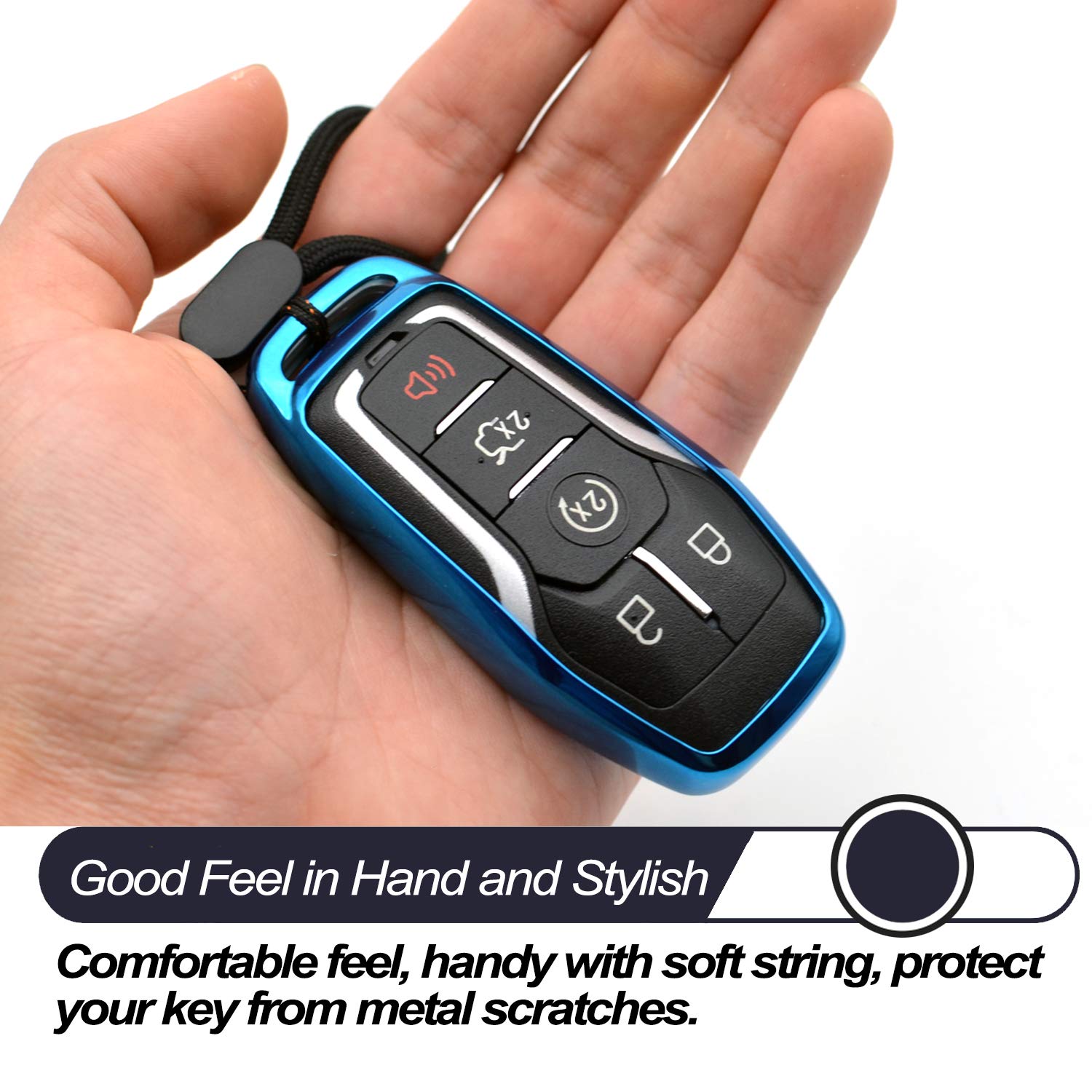 Compatible with Ford Edge Explorer F-150 Fusion Mustang Lincoln MKC MKX MKZ Smart 2 3 4 5 Buttons Blue TPU Key Fob Cover Case Remote Holder Protector Keyless Entry Sleeve Accessories NOT FIT Flip Key