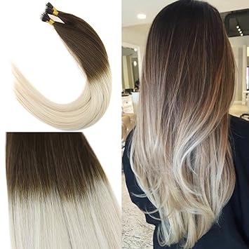 YoungSee 45 cm 100% Remy Echthaar Ombre Nano Ring Extension 1g/strand Dunkelbraun zu Blond Nano Haarverlangerung Naturliches 