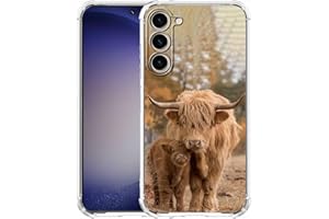 Tobelint for Samsung Galaxy S23 Case with Cow Design,Cute Highland Cattle Family Pattern,Clear Slim Soft TPU Bumper Case,6.1”(Cow,S23)