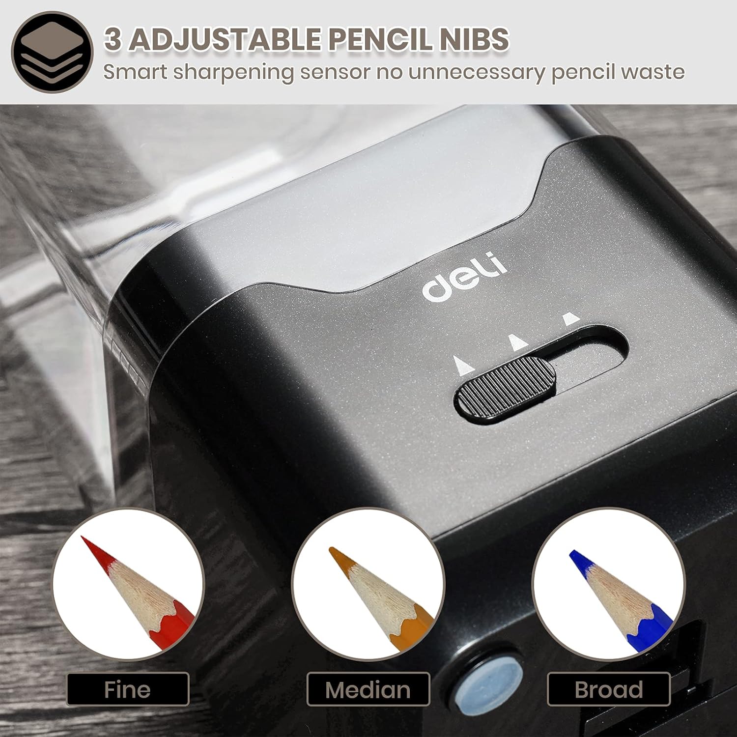 Deli Pencil Sharpener, Electric Pencil Sharpener for Colored Pencils, Auto Stop, USB/Battery Sharpener for kids, Black : Office Products