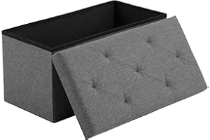 Sweetcrispy 30 Inches Folding Storage Ottoman Bench, End of Bed Foot Rest Stools Ottoman Storage Chest with Padded Seat for Bedroom, Living Room, Entryway, Holds up to 660 lb, Grey