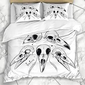 3-Piece Bedspread Set Buitre De Miedo Realista Cuervo Cráneo Rollo