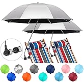 NBtoUS 2 PACK Beach Umbrella with Clamp, 360 ° Adjustable Umbrellas for Chair, UPF50+ Umbrella for Beach Chair, Patio Chair, Wheelchair, Camping Chair, Golf Carts (Chair Not Included)