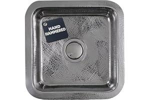 Nantucket Sinks SQRS-7 16.5" Square Hand Hammered Bar Sink – Small Kitchen Sink for Wet Bar & Prep Area, Drop In or Undermount, Polished Stainless Steel, Handmade – Brightwork