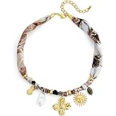 YUJIE Scarf Neckalce with Charm Bandana Choker Bohemian Printed Fabric Scarf Necklace Beach Vintage Stylish Jewelry